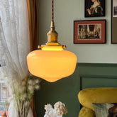 Brass Glass Entrance Vintage White Pendant Light